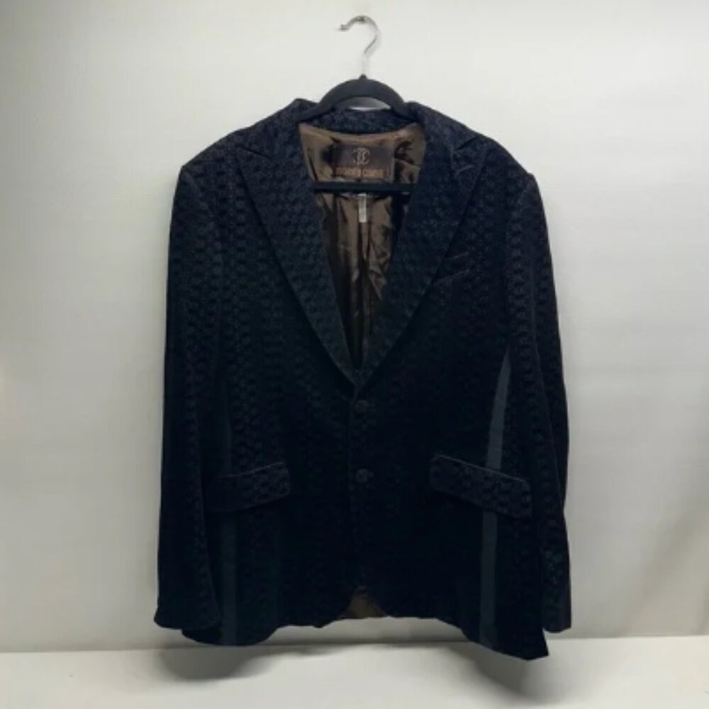 Roberto Cavalli Men's Black velvet Textured Blazer size 56 made in Italy